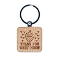 thumbnail image 1 of Thank You Very Berry Much Kawaii Strawberry Hearts Square Keychain Charm Tag - Engraved Wood, 1 of 6