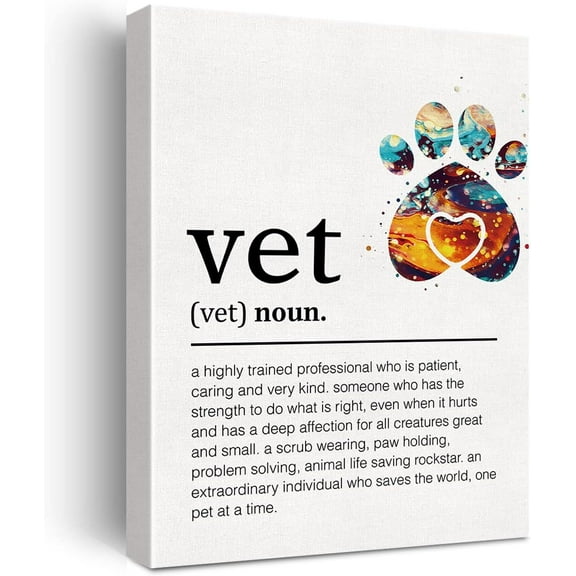 Thank You Vet Canvas Wall Art Motivational Vet Definition Canvas Print Positive Canvas Painting Home Office Wall Decor Framed Vet Gift 12x15 Inch