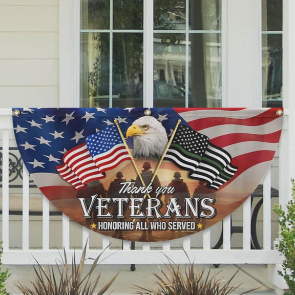 Thank You Veterans American Eagle Fan Flag, Veterans Day Patriotic Bunting, Honoring All Who Served Outdoor Porch Decor