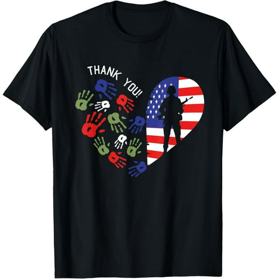 Thank You Veterans Day American Flag Heart Military Army T-Shirt100%Cotton