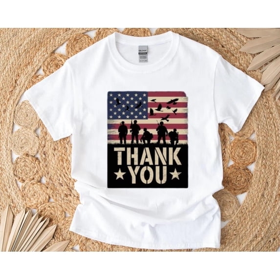 Thank You Veterans Day T-Shirt with Memorial Military Tribute Graphic, for men & women, up to size 5XL