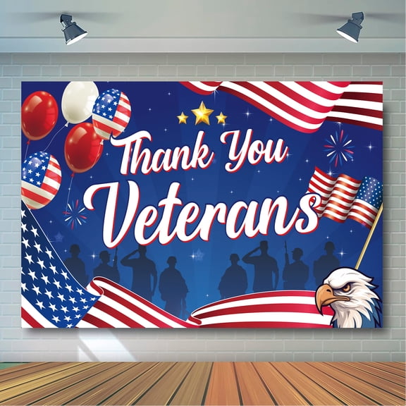 Thank You Veterans Decorations, 70.8x43.3 Inch Veterans Background Cloth, Happy Veterans Day Backdrop Banner or Veterans Day Party Backdrop, for Veterans Day Decorations & Veterans Photo Booth Props