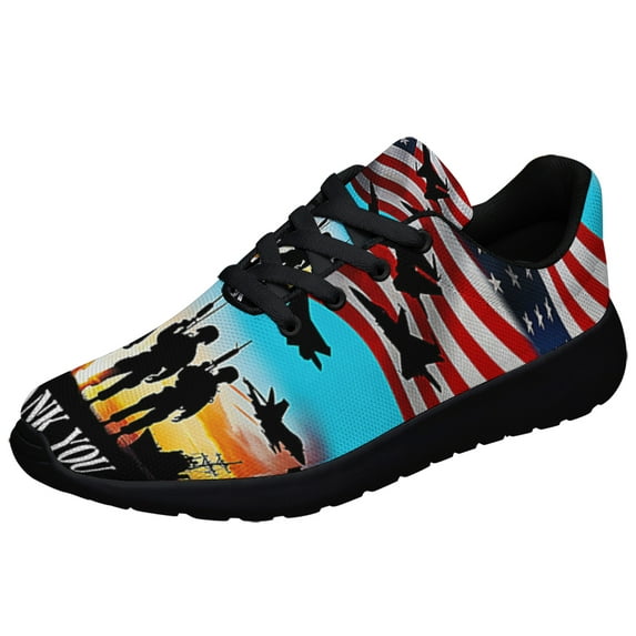 Thank You Veterans Memorial Day American flag Shoes Sneakers for Women Men Black Size 5