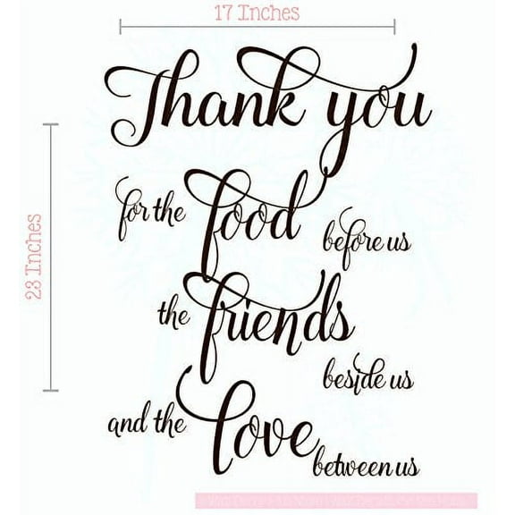 Thank You for Food, Friends, Love Vinyl Wall Decals Home Décor Quote Kitchen Sayings, 23x17-Inch, Chocolate