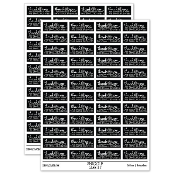 Thank You for Supporting This Small Business Rose Sticker Set - Black - Gloss Finish - 1.25" Mini
