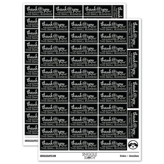 Thank You for Supporting This Small Business Rose Sticker Set - Black - Gloss Finish - 1.5" Small