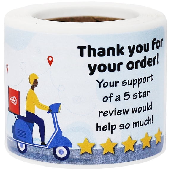 Thank You for Your Order, 5 Star Review Labels | 1.5" x 2.5 inch - 100 Pack