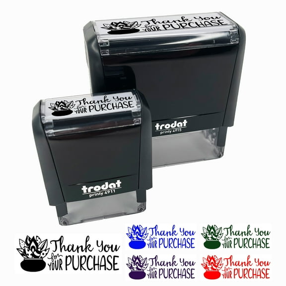 Thank You for Your Purchase Potted Succulent Self-Inking Rubber Stamp Ink Stamper for Business Office - Black Ink - Small 1-1/2 Inch