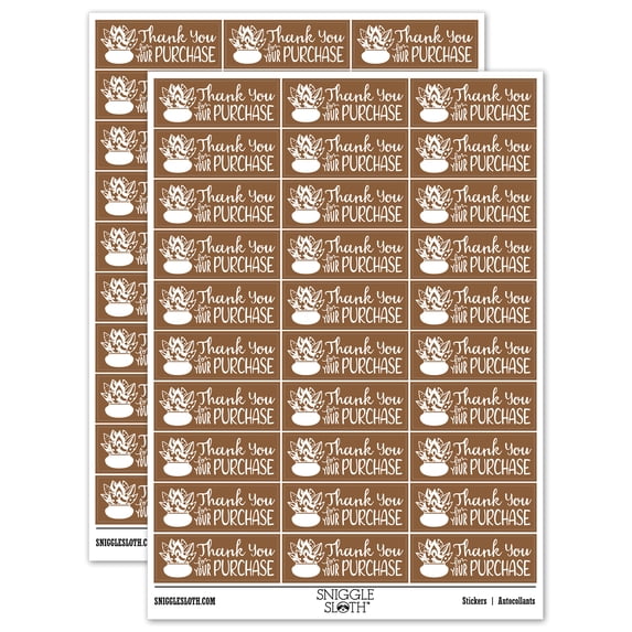 Thank You for Your Purchase Potted Succulent Sticker Set - Brown - Gloss Finish - 1.75" Medium