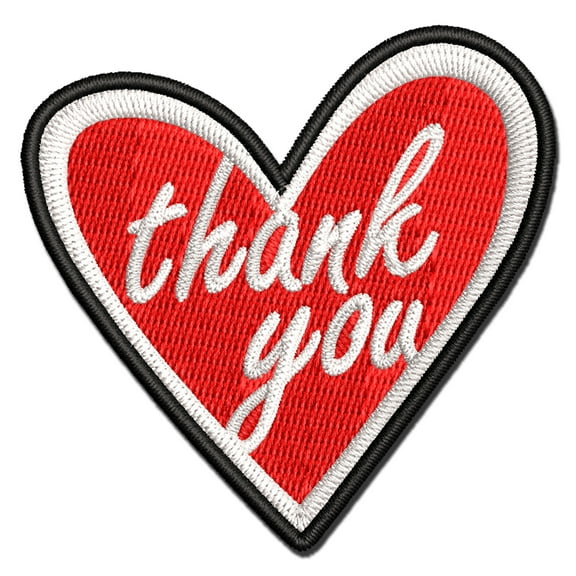 Thank You in Heart Applique Multi-Color Embroidered Iron-On Patch - 2.5 Inch Small