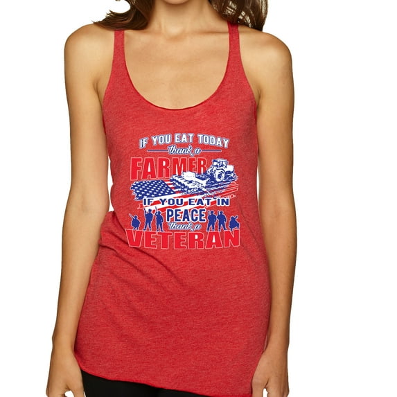 Thank a Farmer Thank a Veteran Eat In Peace Tri-Blend Racerback Tank Top, Vintage Red, X-Large