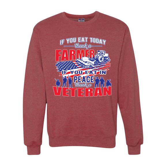Thank a Farmer Thank a Veteran Eat In Peace Unisex Crewneck Graphic Sweatshirt, Vintage Heather Red, 2XL