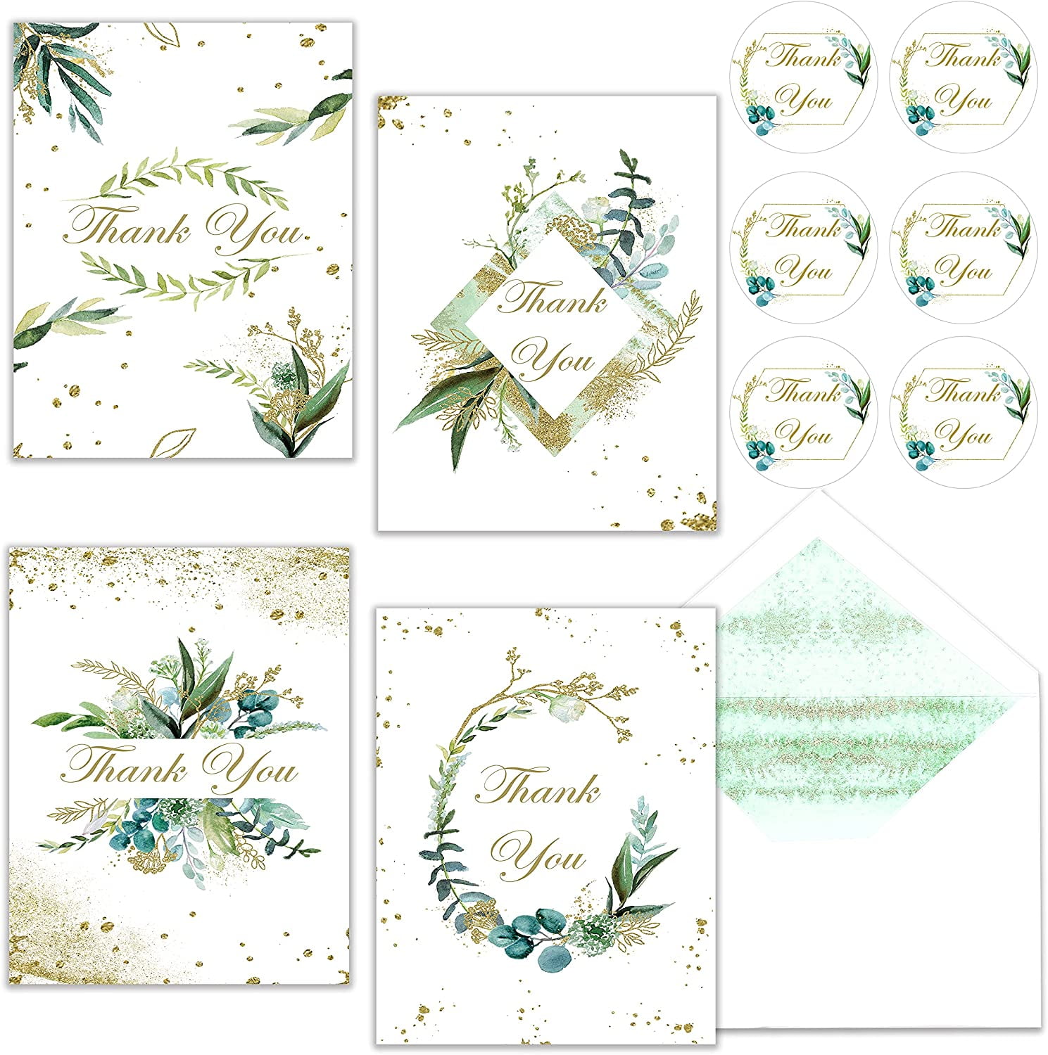 With Envelopes Crisky Thank You Cards 50-Pack - Gold Foil Watercolor ...