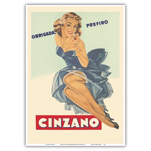Thank you I prefer (Obrigada Prefiro) Cinzano Wines - Vintage Advertising Poster c.1951 - Master Art Print 10in x 14in