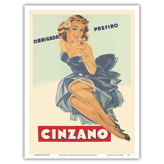 Thank you I prefer (Obrigada Prefiro) Cinzano Wines - Vintage Advertising Poster c.1951 - Master Art Print (Unframed) 9in x 12in