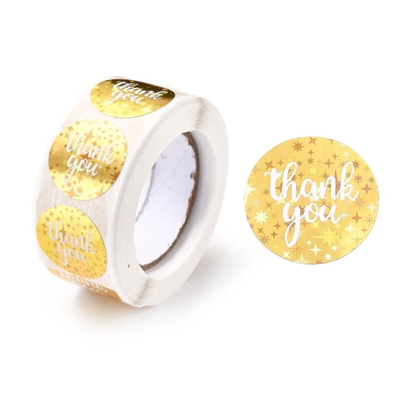 Thank you Stickers Roll Self-Adhesive Paper Gift Tag Stickers for Party Decorative Presents Flat Round golden 25x0.1mm 500pcs/roll
