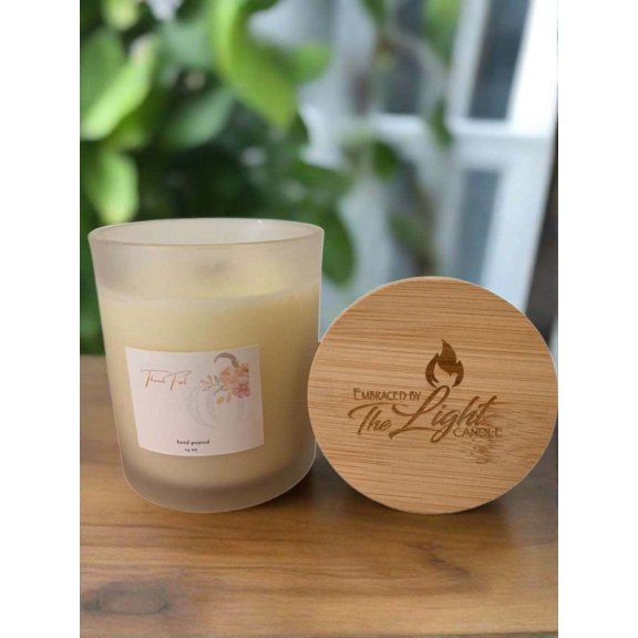 Thankful 14 oz Soy Candle in Frosted Container w/Bamboo Lid