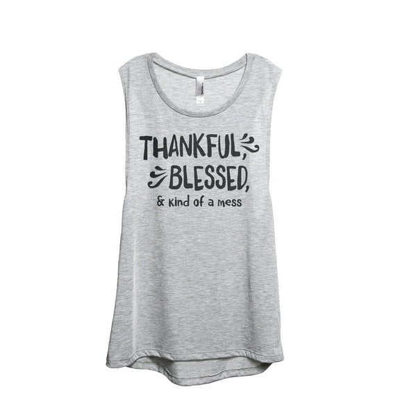 Thankful Blessed And Kind Of A Mess Women's Fashion Sleeveless Muscle Workout Yoga Tank Top Sport Grey X-Large