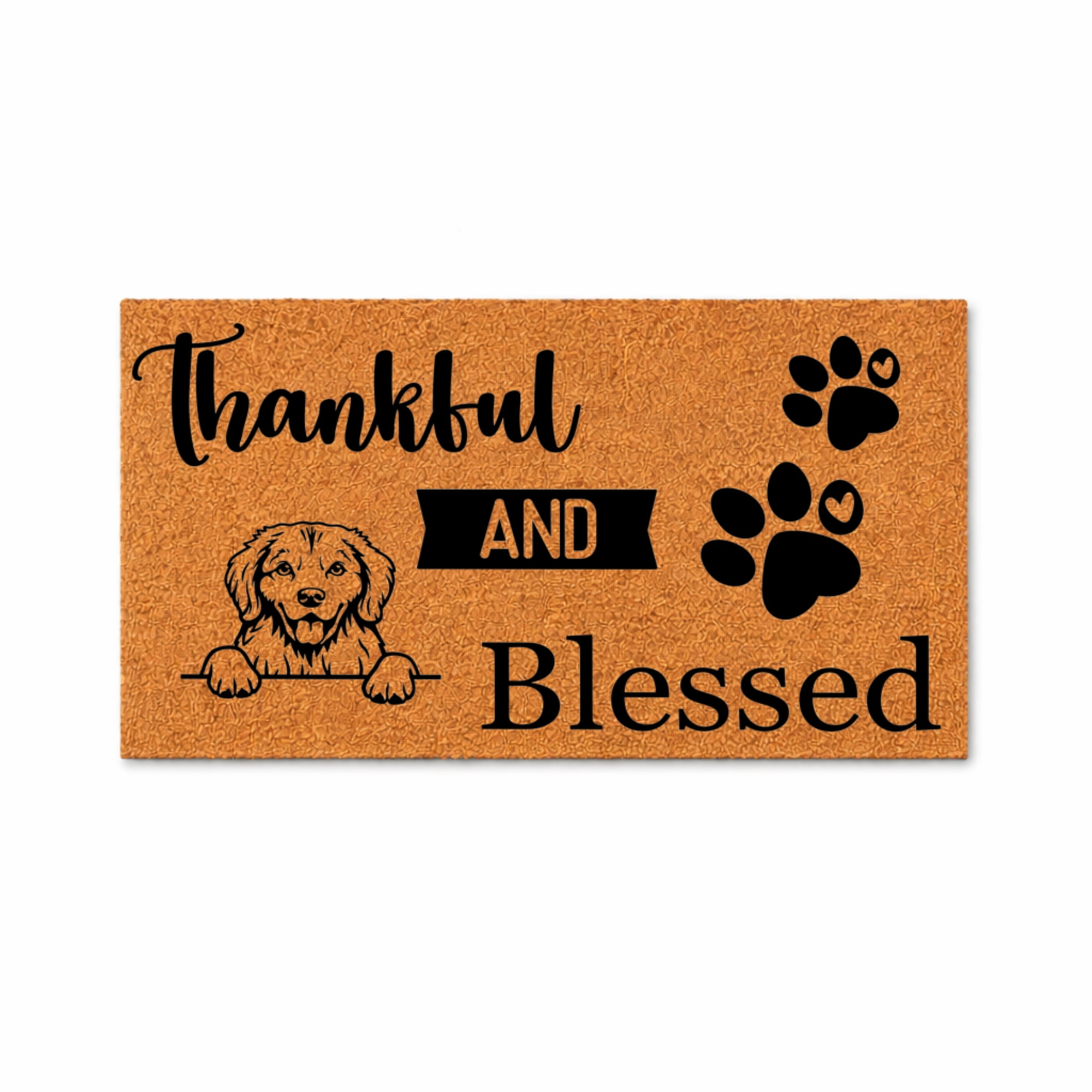 Thankful And Blessed Doormat, Dog Paw Print Welcome Mat, Indoor Outdoor Entryway Door Mat (24x48 inches) WoodByStu 5581