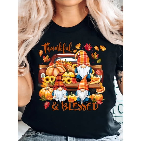 Blessed Player Thankful & Blessed Fall Gnome Vintage Truck Graphic Short Sleeve T ...
