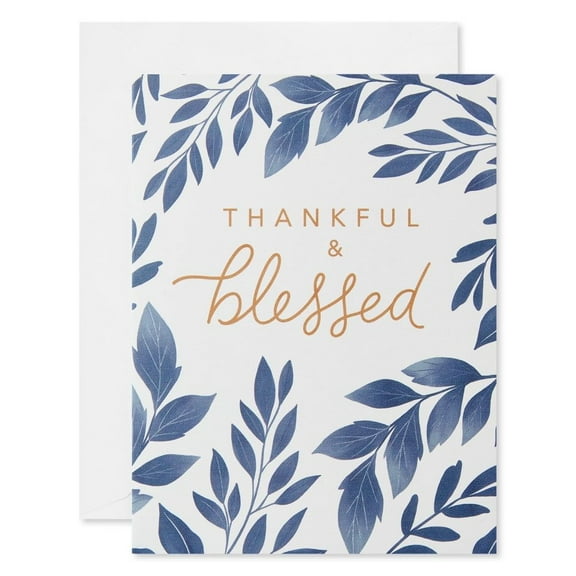 Thankful & Blessed Greeting Card  Elegant Leaf Design  Blank Inside for Personal Messages  Includes Envelope  Perfect for Gratitude, Thanksgiving, or Any Occasion