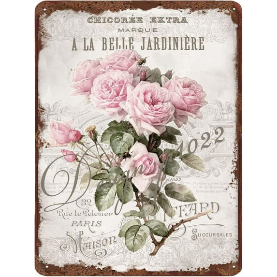 Thankful & Blessed Rose Metal Tin Sign Floral Vintage Tin Sign Wall Hanging Decoration Holiday Birthday Valentine's Christmas Wall & Tabletop Decor Plaque Sign Home Porch Decorations Cf-04 12x8 Inch
