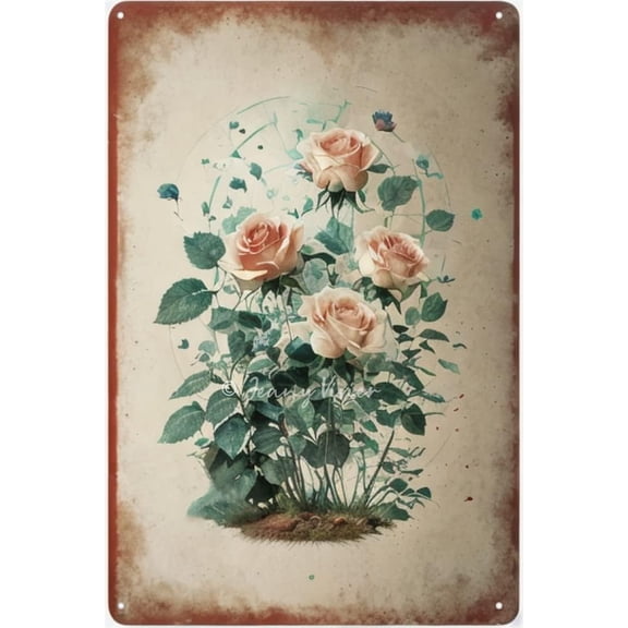 Thankful & Blessed Rose Retro Metal Tin Sign, Tin Rose Garden Plaques, Italian Kitchen Decor, Rustic Farmhouse Gifts, Metal Floral Wall Decor, Red Roses Farmhouse Decor 5.5x8 Inches