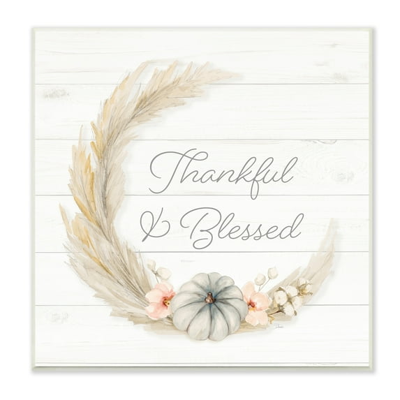 Thankful & Blessed Tender Autumnal Phrase Wreath Inspirational Graphic Art Unframed Art Print Wall Art