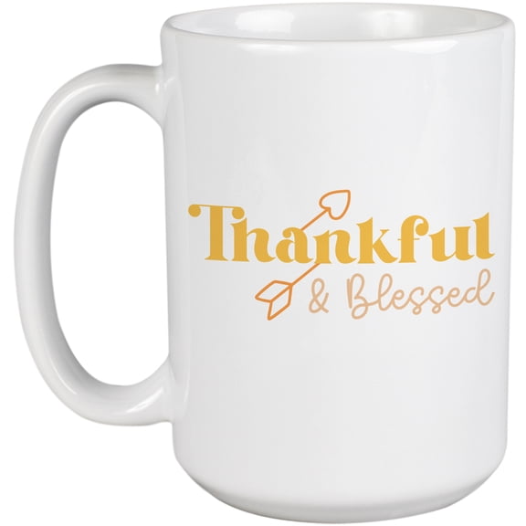 Thankful & Blessed With Arrow Fantastic Fall Thanksgiving Season Gift Idea White Ceramic 15oz Coffee Mug