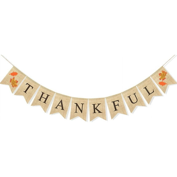 Thankful Burlap Banner Rustic Fall Thanksgiving Decorations for Mantle Fireplace Hanging Bunting Harvest Autumn Theme Wedding Birthday Party Dcor