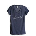 thumbnail image 1 of Thankful Cursive Women's Fashion Relaxed V-Neck T-Shirt Tee Heather Navy 2X-Large, 1 of 3