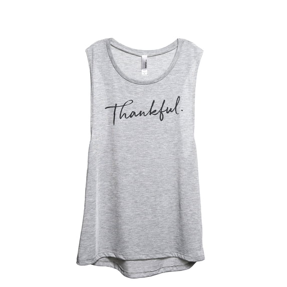 Thankful Cursive Women's Fashion Sleeveless Muscle Workout Yoga Tank Top Sport Grey 2X-Large