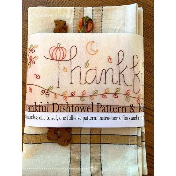 Thankful Dishtowel Pattern And Floss Kit from Bareroots