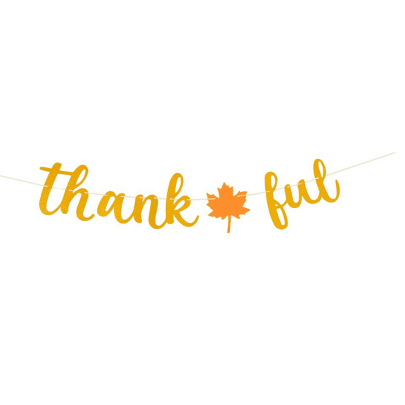 Thankful Fall Banner, Gold and Orange Maple Leaf Design, Thanksgiving Holiday Party Decoration, Autumn Garland