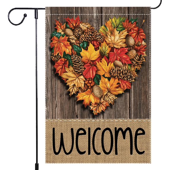 Thankful Fall Garden Flag Maple Leaf Love Heart Garden Flags 12x18 Inch Double Sided Burlap Autumn Pinecone Hazelnut Villa Decor Rustic Farmhouse Yard Thanksgiving Decoration