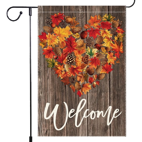 Thankful Fall Garden Flag Maple Leaf Love Heart Garden Flags 12x18 Inch Double Sided Burlap Autumn Pinecone Hazelnut Villa Decor Rustic Farmhouse Yard Thanksgiving Decoration