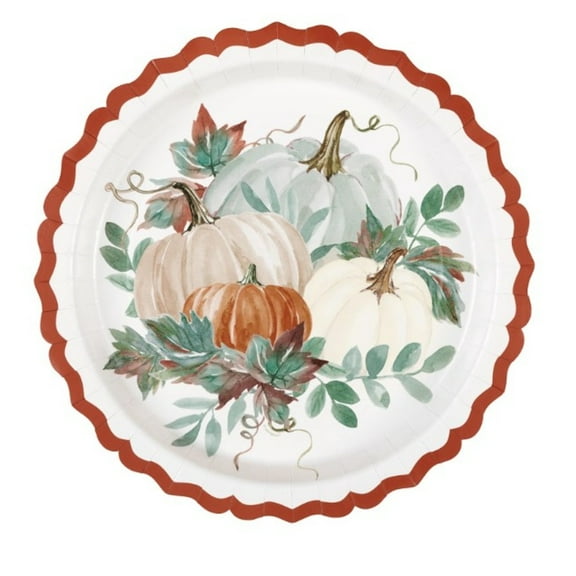 Thankful Fall Harvest 11" 8 Ct Paper Dinner Platters Thanksgiving Shaped