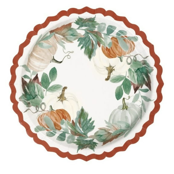 Thankful Fall Harvest 9" 8 Ct Paper Dinner Plates Thanksgiving Shaped Deep DIsh