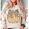 thumbnail image 1 of Thankful Fall Pumpkin Sweatshirt, Colorful Coquette Shirt with Gold Glitter and Dalmatian Bow, Cute Thanksgiving SWEAT Sweatshirt for Girls or Women, 1 of 5