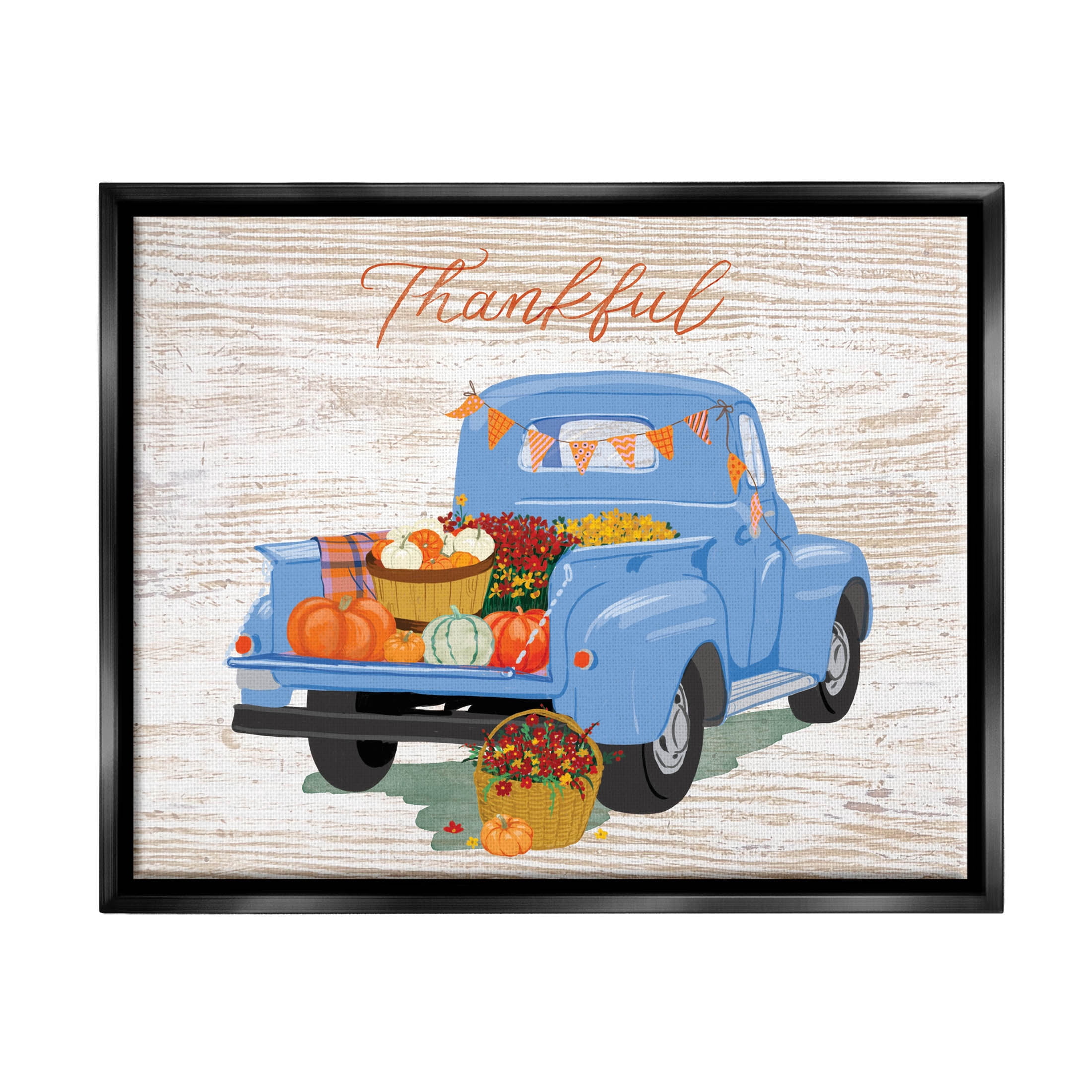 Thankful Farmhouse Harvest Truckload Holiday Graphic Art Jet Black Framed Art Print Wall Art