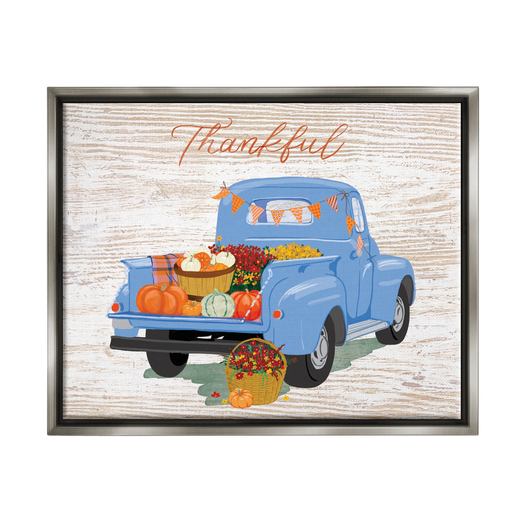 Thankful Farmhouse Harvest Truckload Holiday Graphic Art Luster Gray Framed Art Print Wall Art