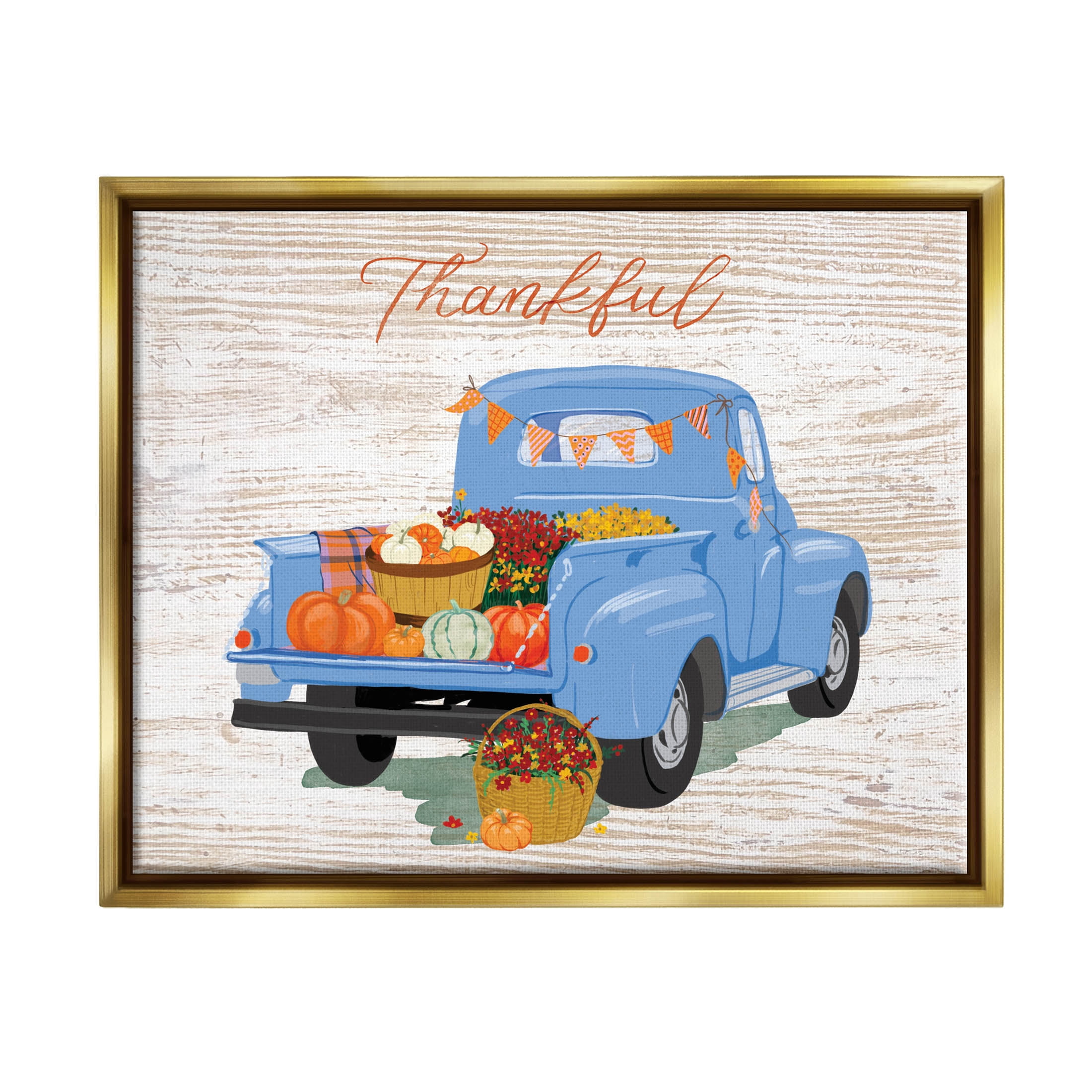 Thankful Farmhouse Harvest Truckload Holiday Graphic Art Metallic Gold Framed Art Print Wall Art