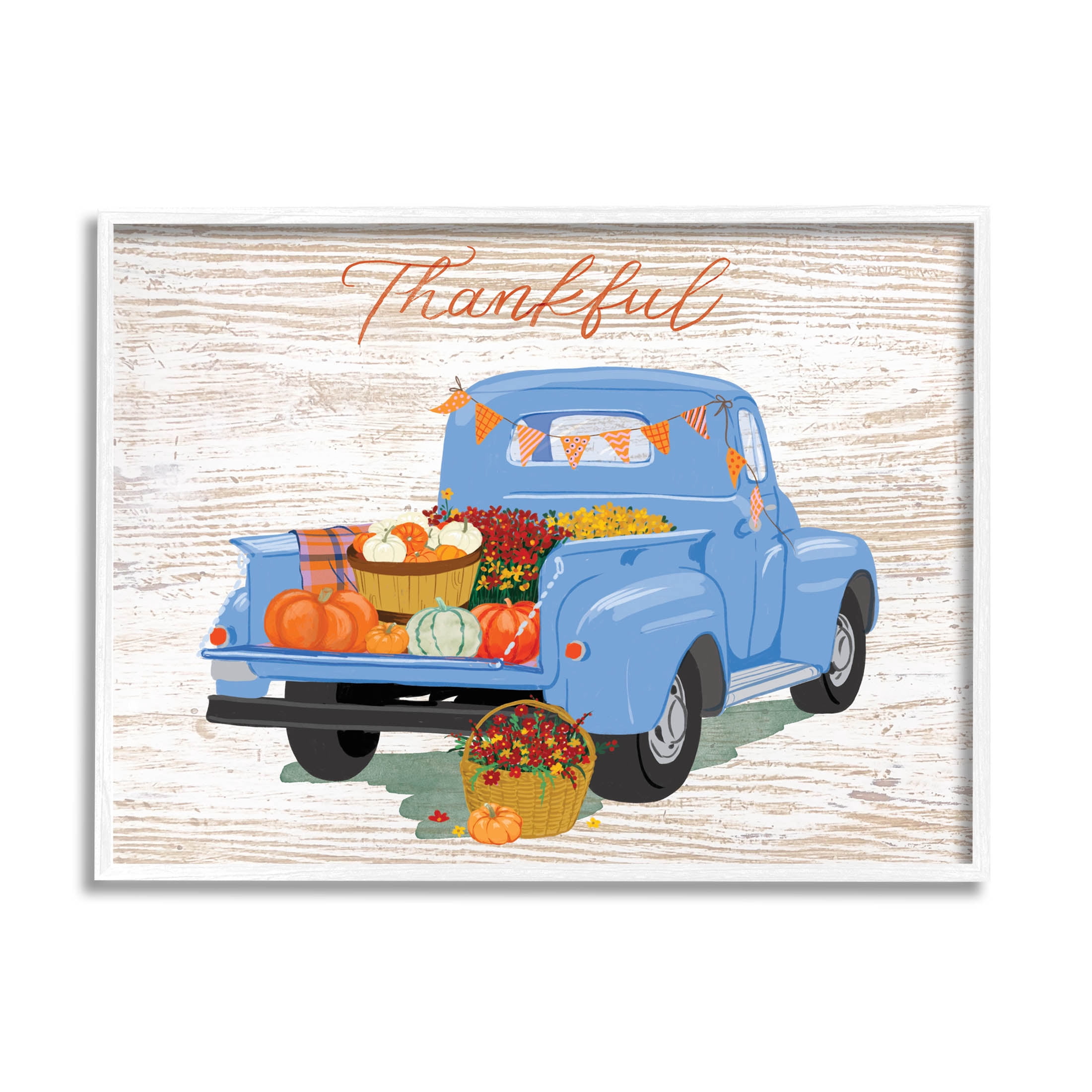 Thankful Farmhouse Harvest Truckload Holiday Graphic Art White Framed Art Print Wall Art