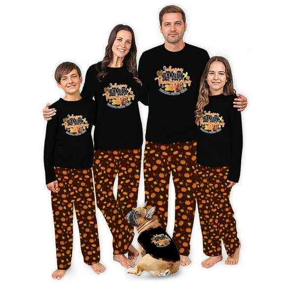 Thankful For My Family Pajamas 2025, Black And White, Size NB - Men 6XL