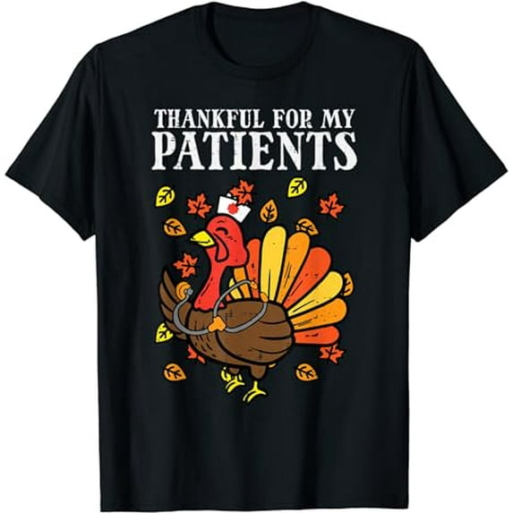 Thankful For Patients Turkey Nurse Thanksgiving Fall Scrub T-Shirt