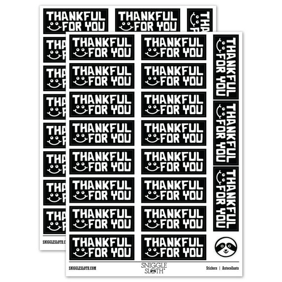 Thankful For You Smiley Teacher Student School Sticker Set - Black - Matte Finish - 2.00" Large