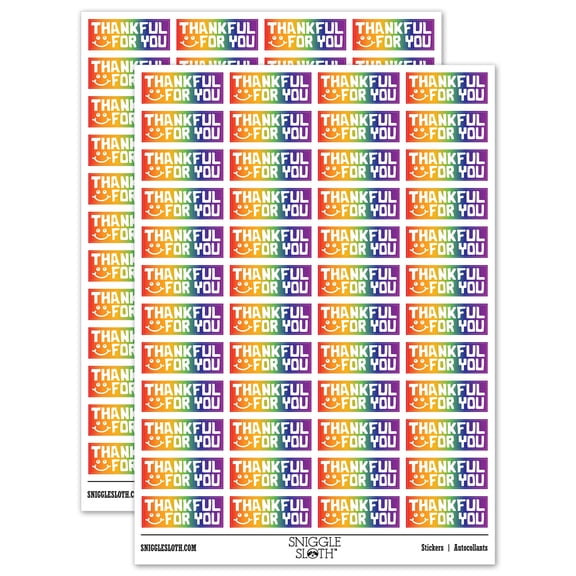 Thankful For You Smiley Teacher Student School Sticker Set - Rainbow - Gloss Finish - 1.25" Mini