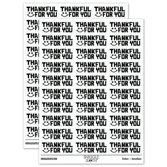 Thankful For You Smiley Teacher Student School Sticker Set - White - Gloss Finish - 1.75" Medium