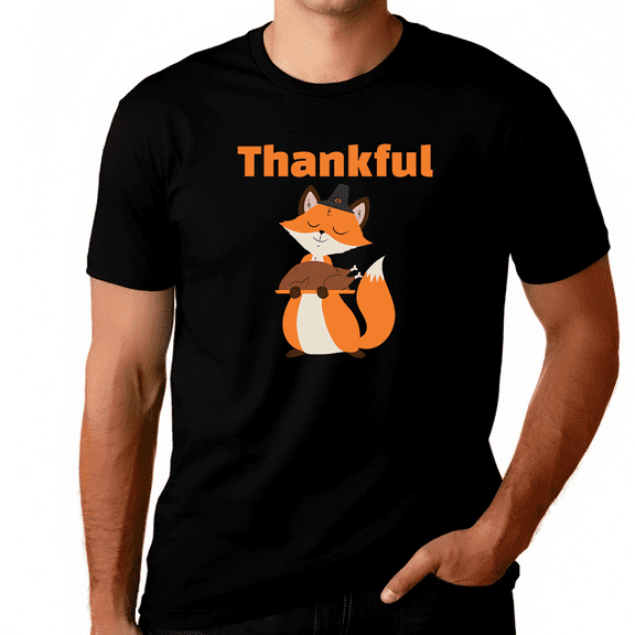 Thankful Fox Holding Turkey Thanksgiving T-Shirt for Men Women