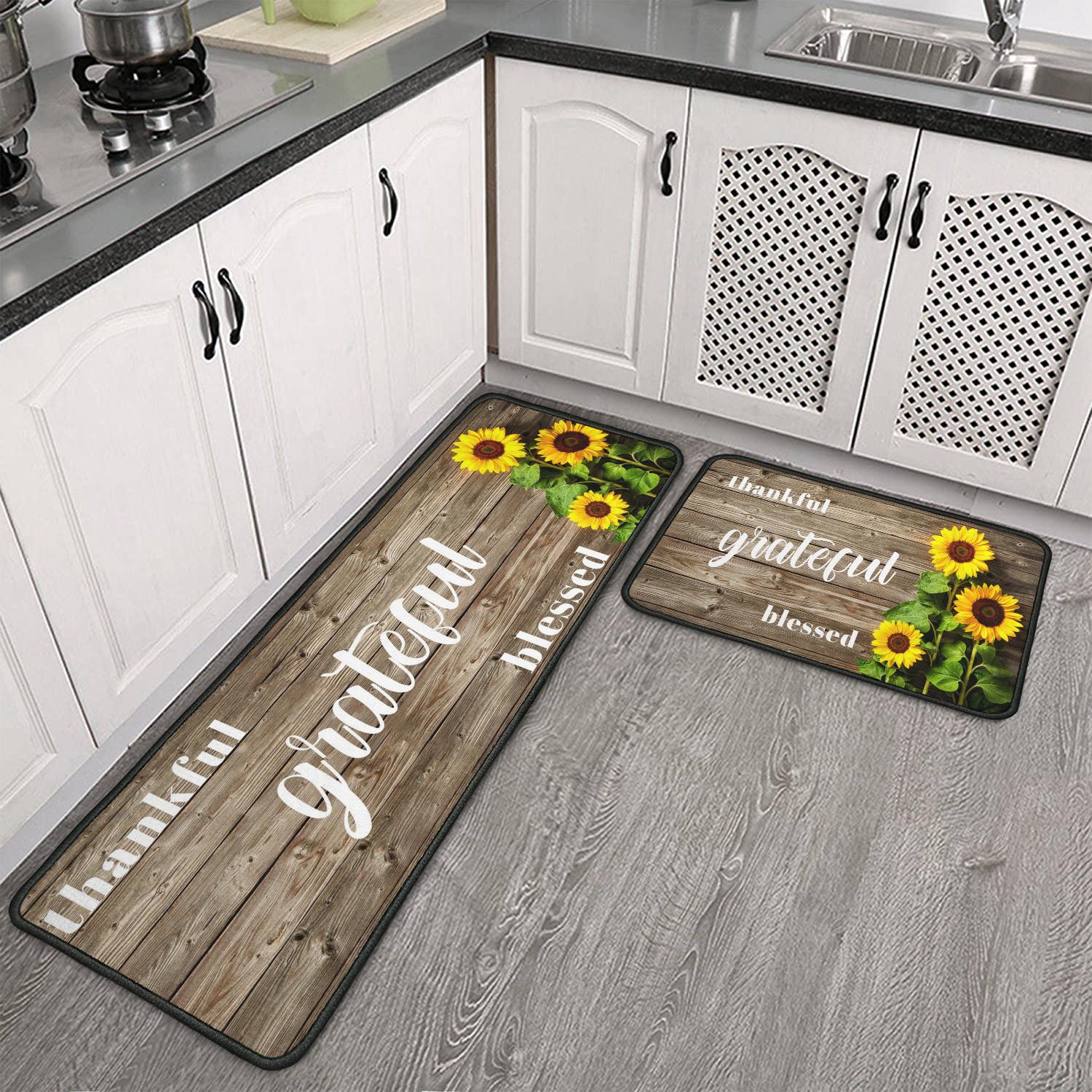 Thankful Giateful Blessed Kitchen Rugs Set 2 Pieces Non Skid Kitchen